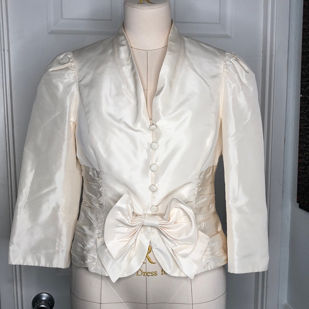 Vintage Rickie Freeman for Teri Jon silk ruched jacket cream small